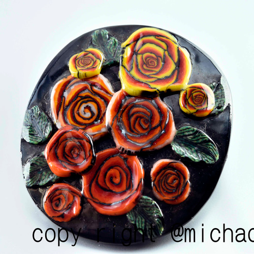 創作トンボ玉 赤い薔薇 アートガラスのジュエリー red rose