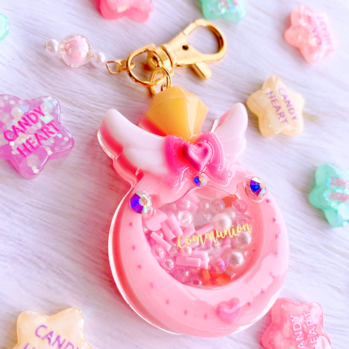 香水瓶 羽付き シャカシャカキーホルダー ꒰ঌ♡໒‬‬