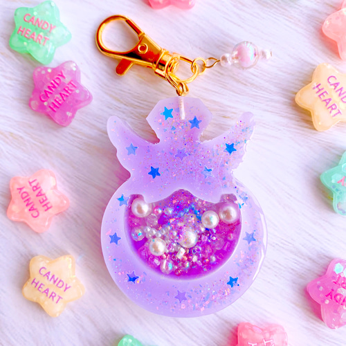 香水瓶 羽付き シャカシャカキーホルダー ꒰ঌ♡໒‬‬