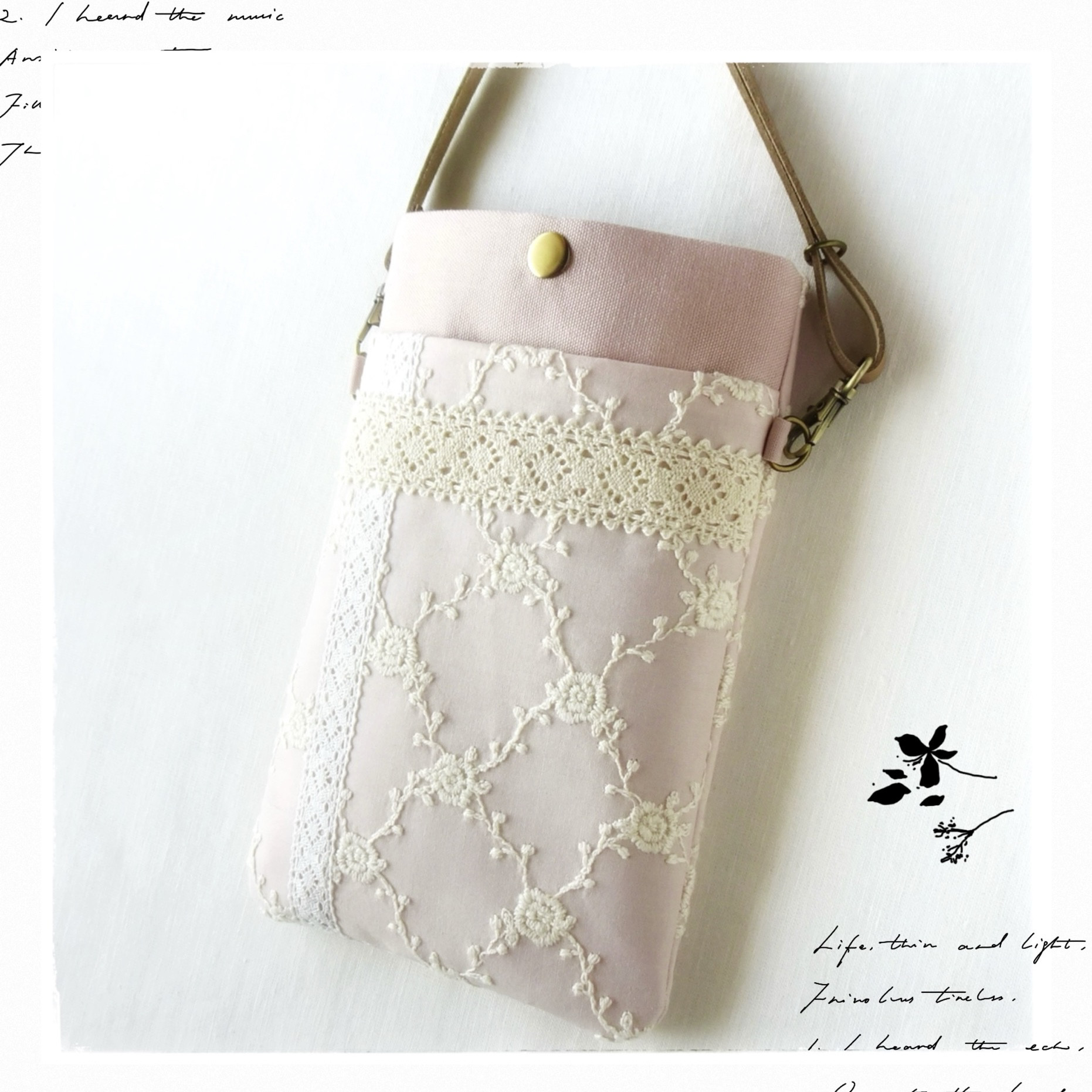 【送料無料】 リクエスト＊ロラライハリス♡一面シルバーライン刺繍サコッシュ♡スマホポーチ♡ ショルダーバッグ