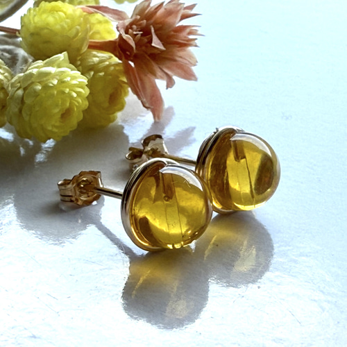 ブルーアンバー 1粒ピアス 14kgf ドミニカ産 ピアス（スタッド