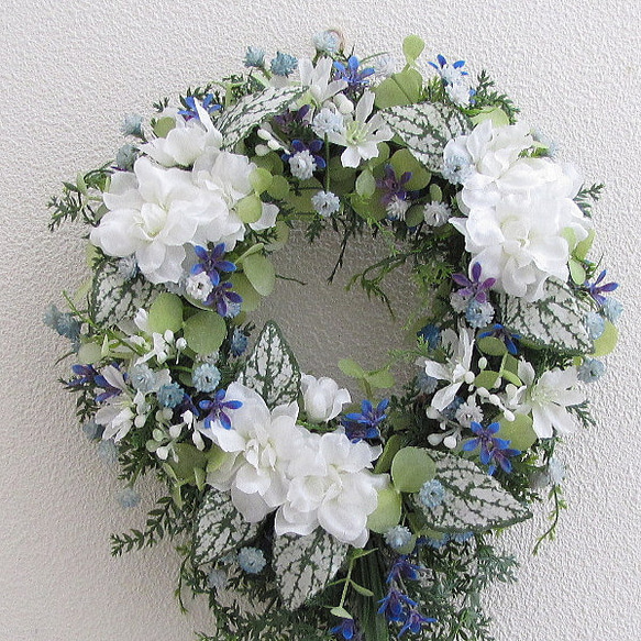 ブルーホワイトカラーのキャスケードリース　造花　アーティフィシャルフラワー　ｃｍｍｋ021 4枚目の画像