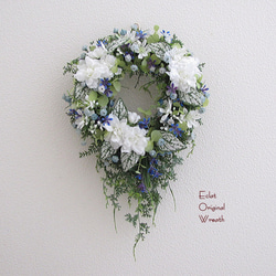 ブルーホワイトカラーのキャスケードリース　造花　アーティフィシャルフラワー　ｃｍｍｋ021 1枚目の画像