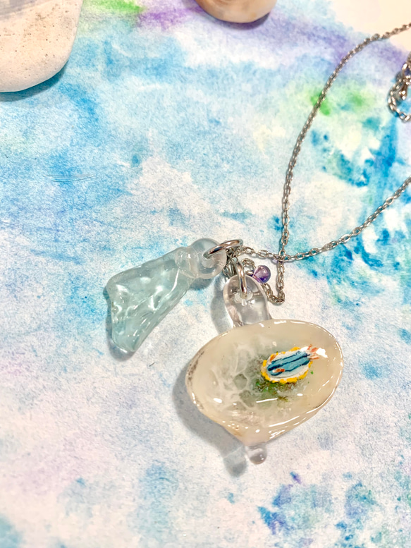 貝殻 手描き ウミウシ レジンアート ネックレス 73.handmade