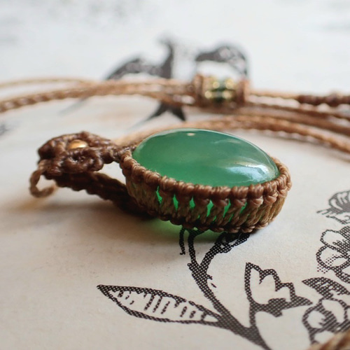 天然石マクラメペンダント クリソプレーズ PN277 ネックレス