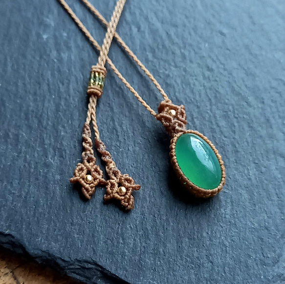 天然石マクラメペンダント クリソプレーズ PN277 ネックレス