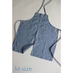 上質リネン エプロン【 Eyelet switching kids apron】Grayish blue S,M,L 3枚目の画像