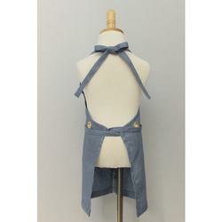 上質リネン エプロン【 Eyelet switching kids apron】Grayish blue S,M,L 8枚目の画像