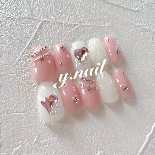 ハートネイル/キルティングネイル/ガーリーネイル/韓国ネイル/ワンホン