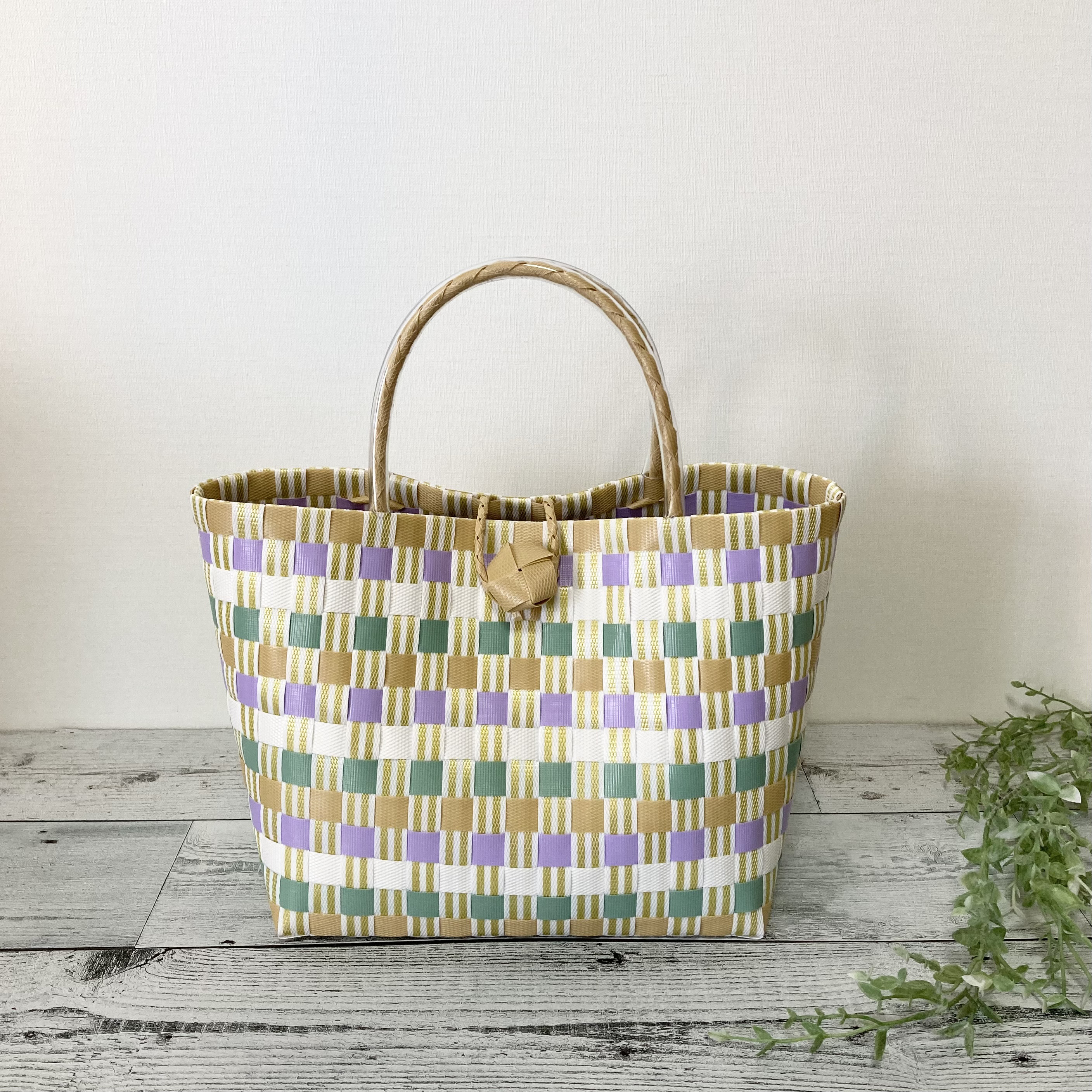 プラダ ハンドバッグ カゴバッグ 三角プレート マルチカラー PRADA 極 美品 プラダ ウィッカー 三角 ロゴ 金具 キャンバス