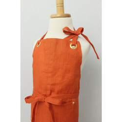 上質リネン キッズエプロン【 Eyelet switching kids apron 】Orange S,M,L 8枚目の画像