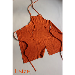 上質リネン キッズエプロン【 Eyelet switching kids apron 】Orange S,M,L 4枚目の画像