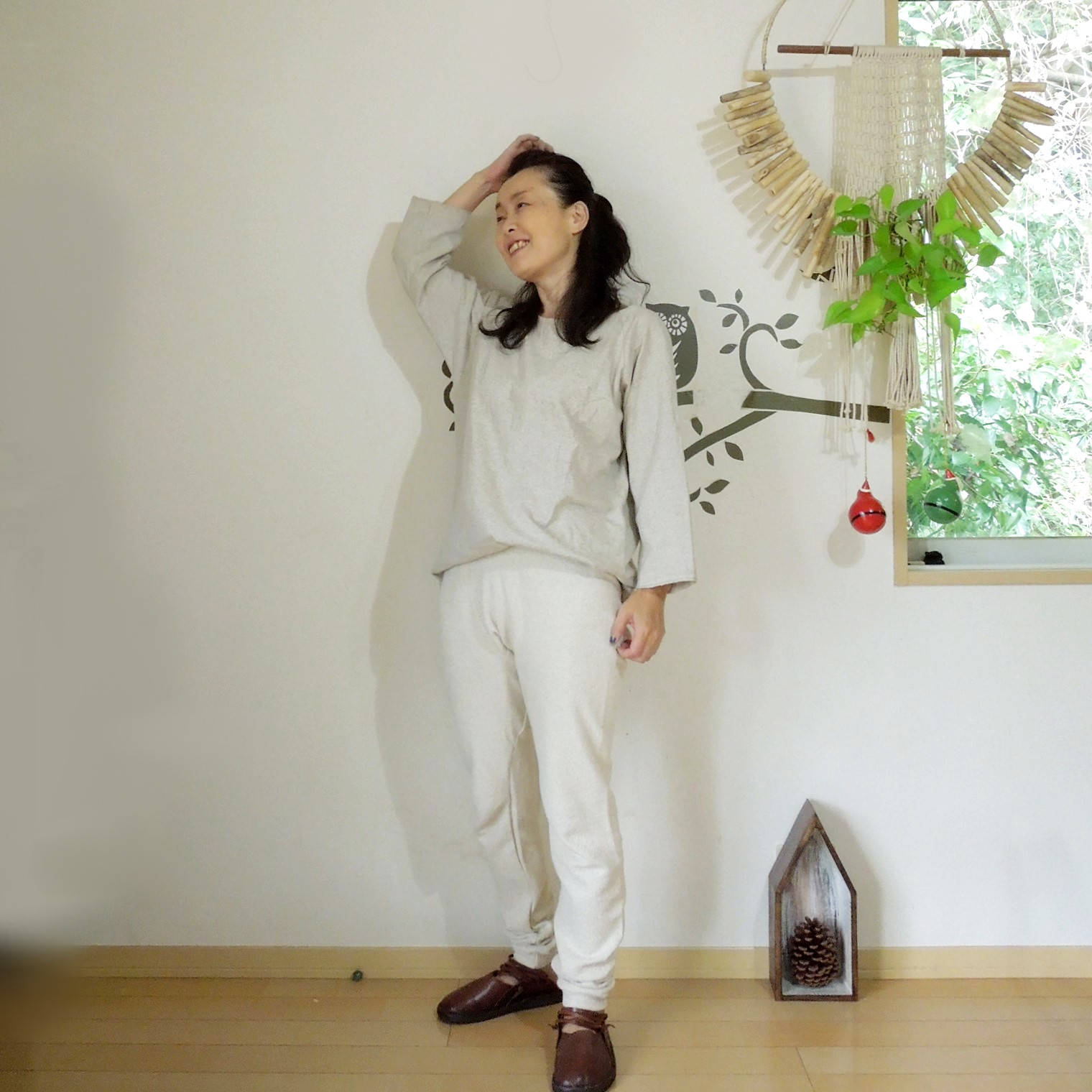 【お取り寄せ】asana ヘンプコットン 厚手 七分袖 ラグラン TEE●きなり