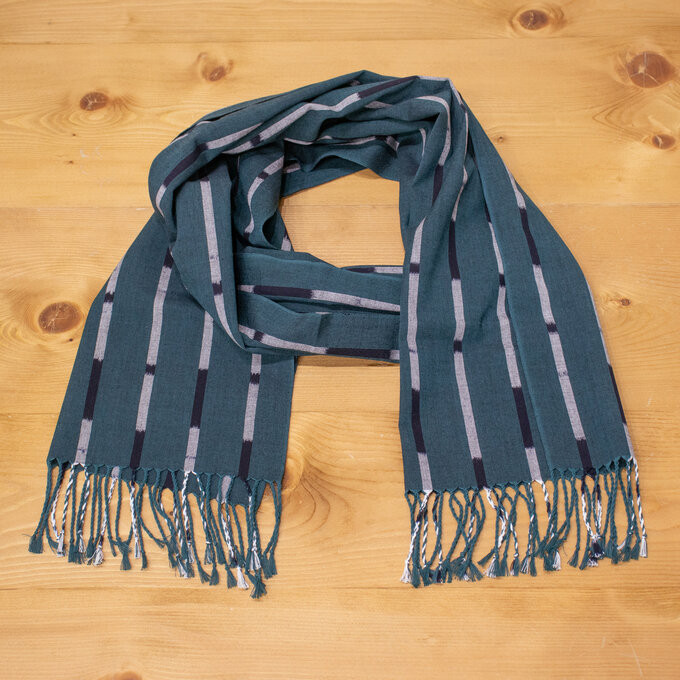 久留米絣ストール 細ストライプ グリーン (ks-88)