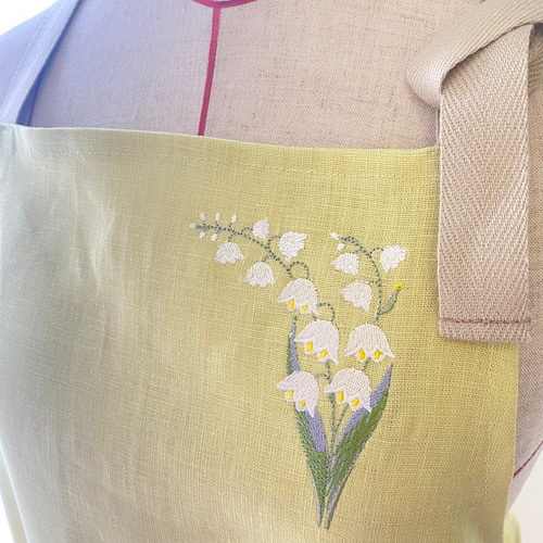すずらん刺繍エプロン イエローグリーンとラベンダー色