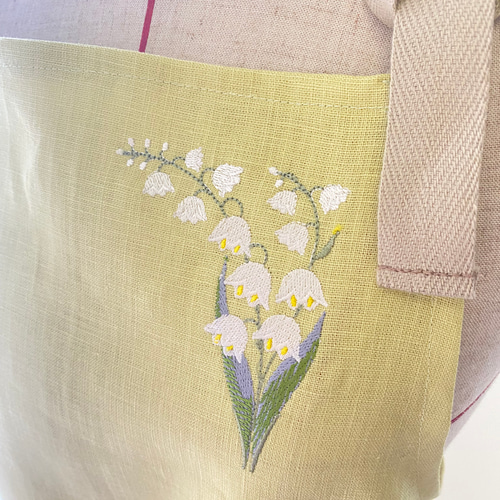 すずらん刺繍エプロン イエローグリーンとラベンダー色