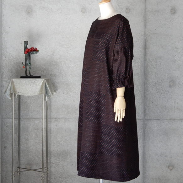 着物リメイク    紬のワンピース/フリーサイズ　 kimono　 5枚目の画像