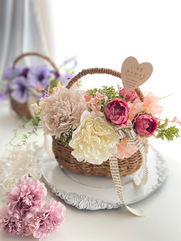 バスケットアレンジメントpp】アーティフィシャルフラワー 母の日 母の