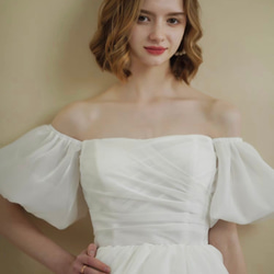 韓国風　シフォン　オフショル　ウェディングドレス 5枚目の画像