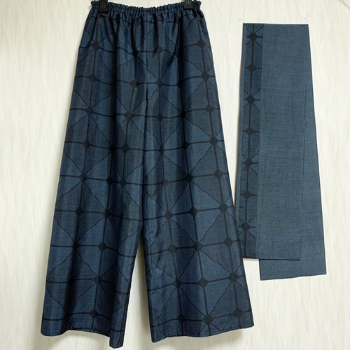 和モダン*ワイドパンツ+ストール*裏地付き*着物リメイク 和モダン*ワイドパンツ+ストール*裏地付き*着物リメイク
