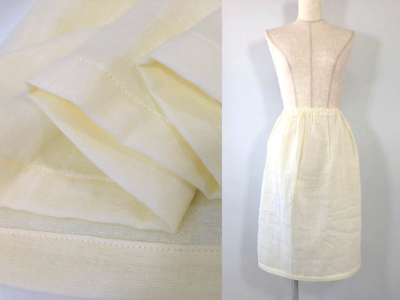 ペチコート　ダブルガーゼ　ゴムウエスト　57cm丈　クリーム色　インナースカート　アンダースカート 1枚目の画像