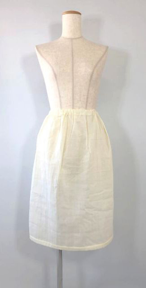 ペチコート　ダブルガーゼ　ゴムウエスト　57cm丈　クリーム色　インナースカート　アンダースカート 7枚目の画像