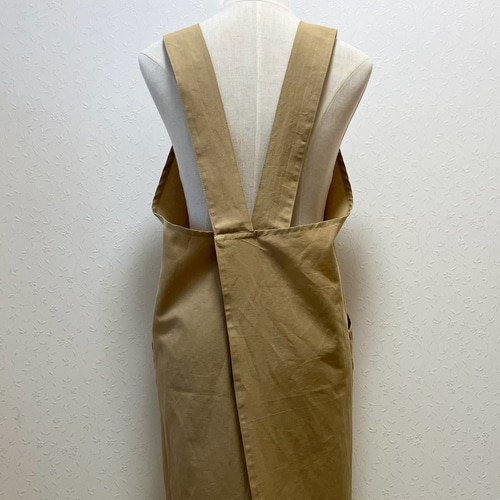 かぶるだけエプロン☆コットンリネン（からし色orくさ色）ワッシャー