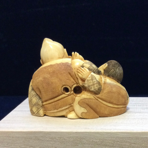 牙 根付 ☆特価！！象牙本根付（夜叉染め）A-6 ※※ キーホルダー 石橋象牙店