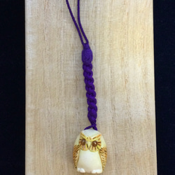 ☆象牙小根付 正絹紐 フクロウ（作家物）Y-1 ※※ キーホルダー 石橋象牙