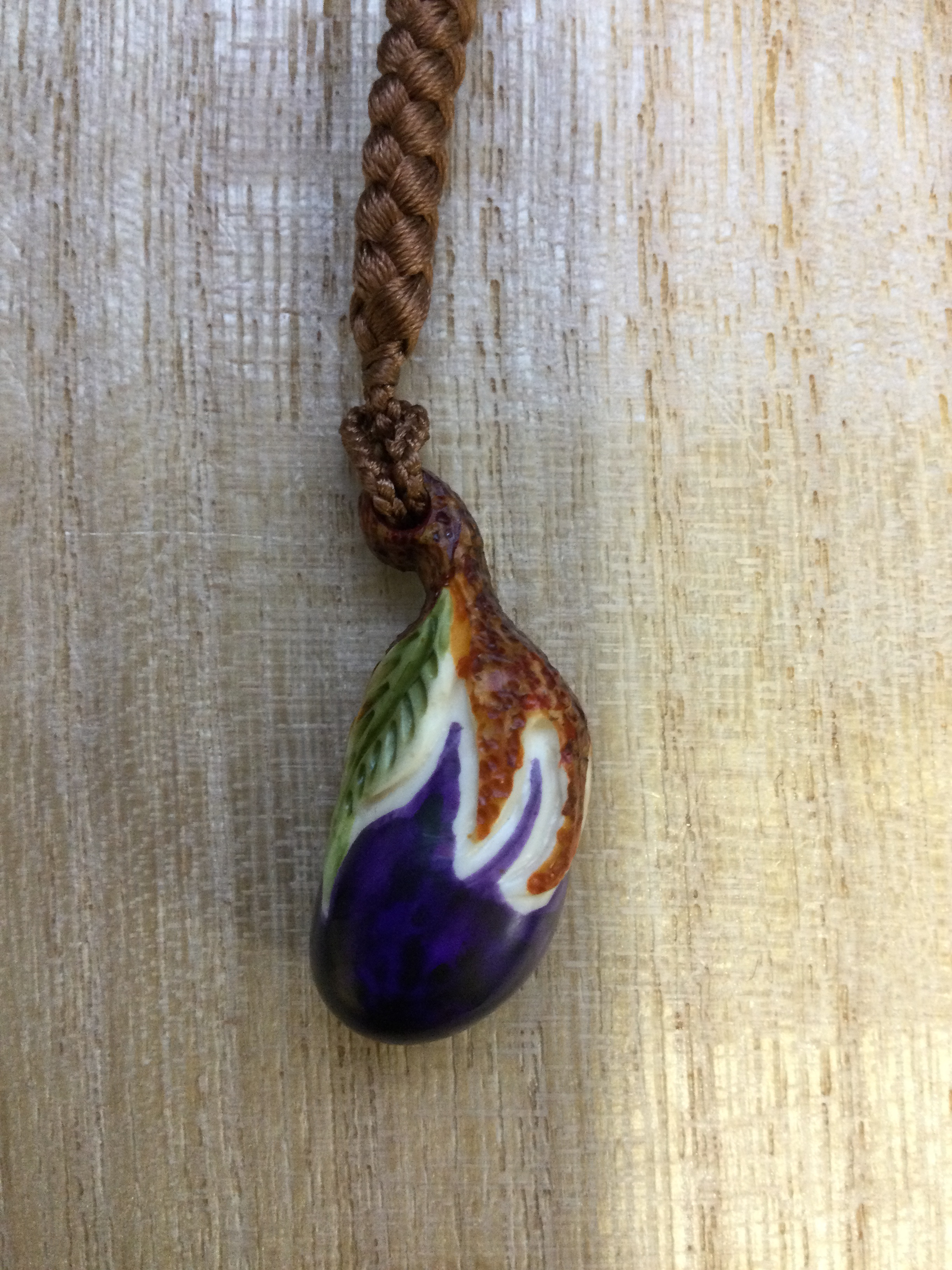 ★象牙小根付　正絹紐　茄子（作家物）Y-10 ※※