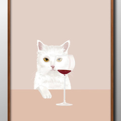 12993□ポスター 絵画 A3サイズ 『ワインと猫 ネコ』 アート イラスト