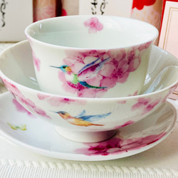 桜蜜と小鳥のお茶碗セット/飯茶碗・湯のみ・豆皿・(箸置き) 1枚目の画像