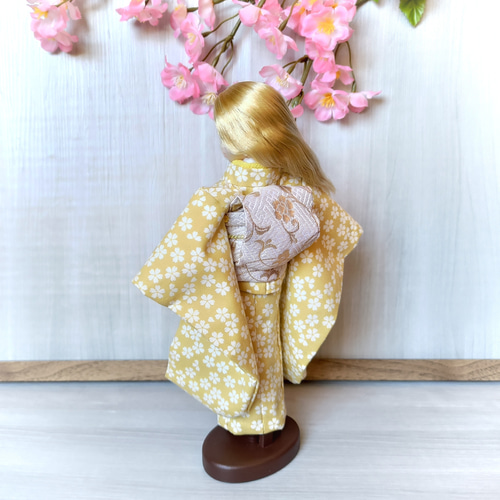 専用Y2882◇正絹 手縫い仕立て 桜 成人式 振袖 着物 桜の名残かなりあ【22cmドール振袖着物】 おもちゃ・人形 手縫い