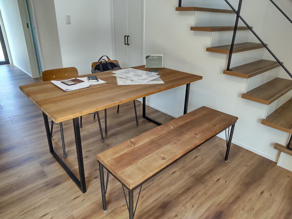 組立式☆ダイニングテーブル(単品)☆W150cm☆アイアン脚☆ダークウォルナット☆ワトコオイル☆ネジ・スパナ付☆ 6枚目の画像