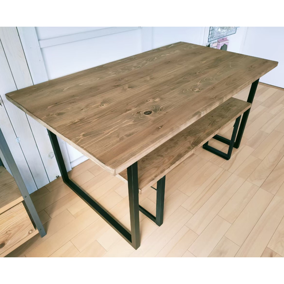 組立式☆ダイニングテーブル(単品)☆W150cm☆アイアン脚☆ダークウォルナット☆ワトコオイル☆ネジ・スパナ付☆ 1枚目の画像