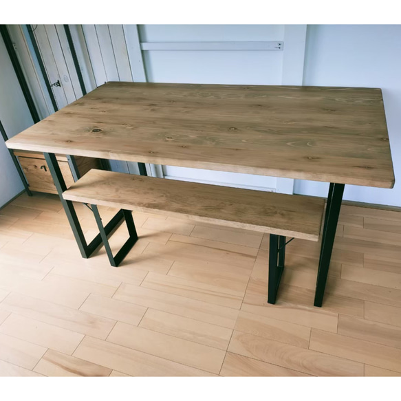 組立式☆ダイニングテーブル(単品)☆W150cm☆アイアン脚☆ダークウォルナット☆ワトコオイル☆ネジ・スパナ付☆ 4枚目の画像