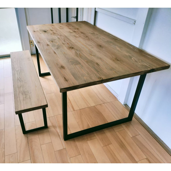 組立式☆ダイニングテーブル(単品)☆W150cm☆アイアン脚☆ダークウォルナット☆ワトコオイル☆ネジ・スパナ付☆ 2枚目の画像