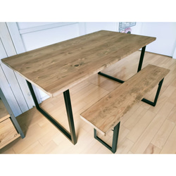 組立式☆ダイニングテーブル(単品)☆W150cm☆アイアン脚☆ダークウォルナット☆ワトコオイル☆ネジ・スパナ付☆ 3枚目の画像