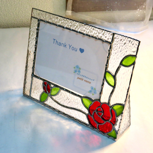 ステンドグラスパネル 薔薇 ウエルカムボード 　写真入れ　フォトフレーム ステンドグラスパネル 薔薇 ウエルカムボード 写真入れフォトフレーム