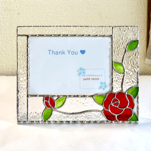 ご予約ヴィンテージピンク薔薇薫るフォトフレームハンドペイント飾り