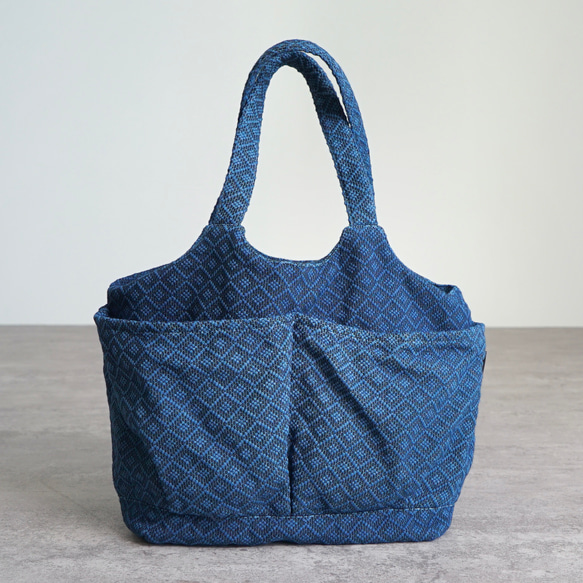 四眼蔬菜袋（手提包）/藍色/三河棉刺子編織 第6張的照片