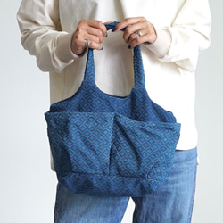 四眼蔬菜袋（手提包）/藍色/三河棉刺子編織 第1張的照片