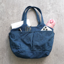 四眼蔬菜袋（手提包）/藍色/三河棉刺子編織 第3張的照片