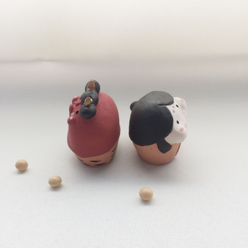 鬼の置物 3個セット　節分 受注制作] 節分 赤鬼さん or おたふくさん（素焼き 置物