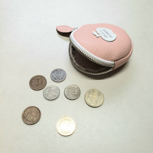 ポケットサイズの本革コインケース＊ミニポーチ 桜色 3枚目の画像