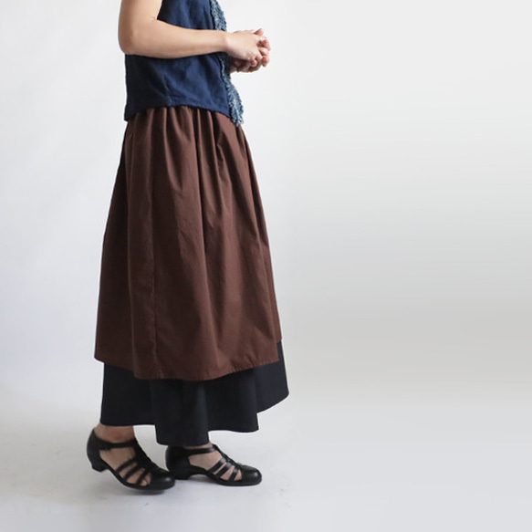 ラスト１　初夏ＳＡＬＥ　８９cm　２色　二重　２段重ね　ロング　ギャザー　スカート　上質コットンA32 1枚目の画像