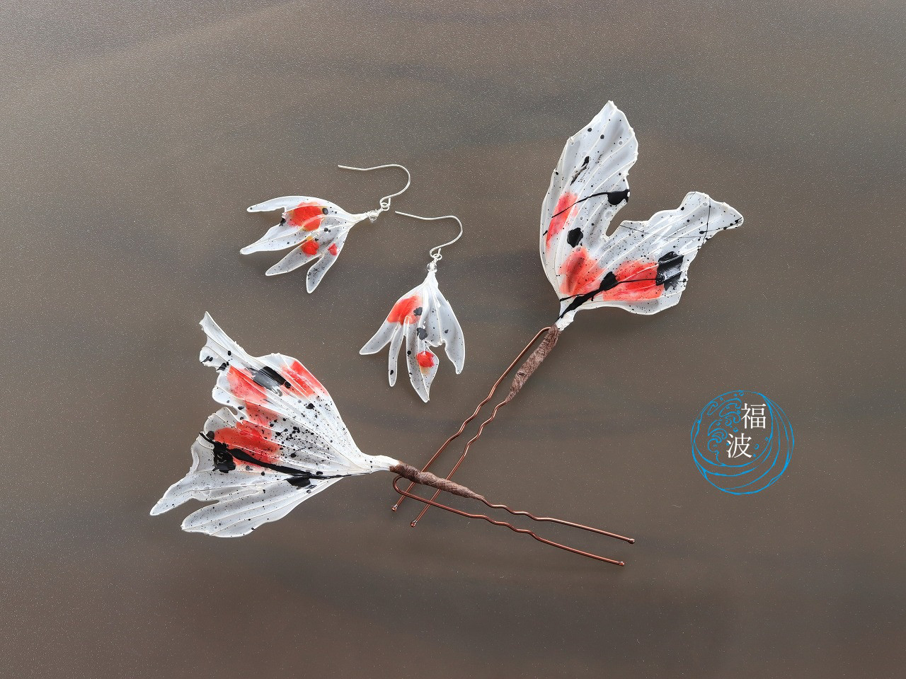 イヤリング ディップアート作品 かんざし ピアス