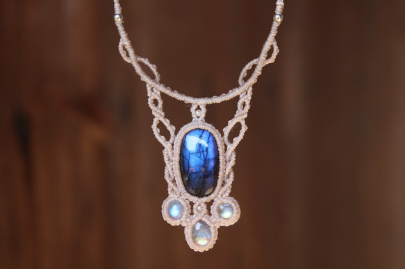 レインボームーンストーン×ラブラドライト マイクロマクラメネックレス