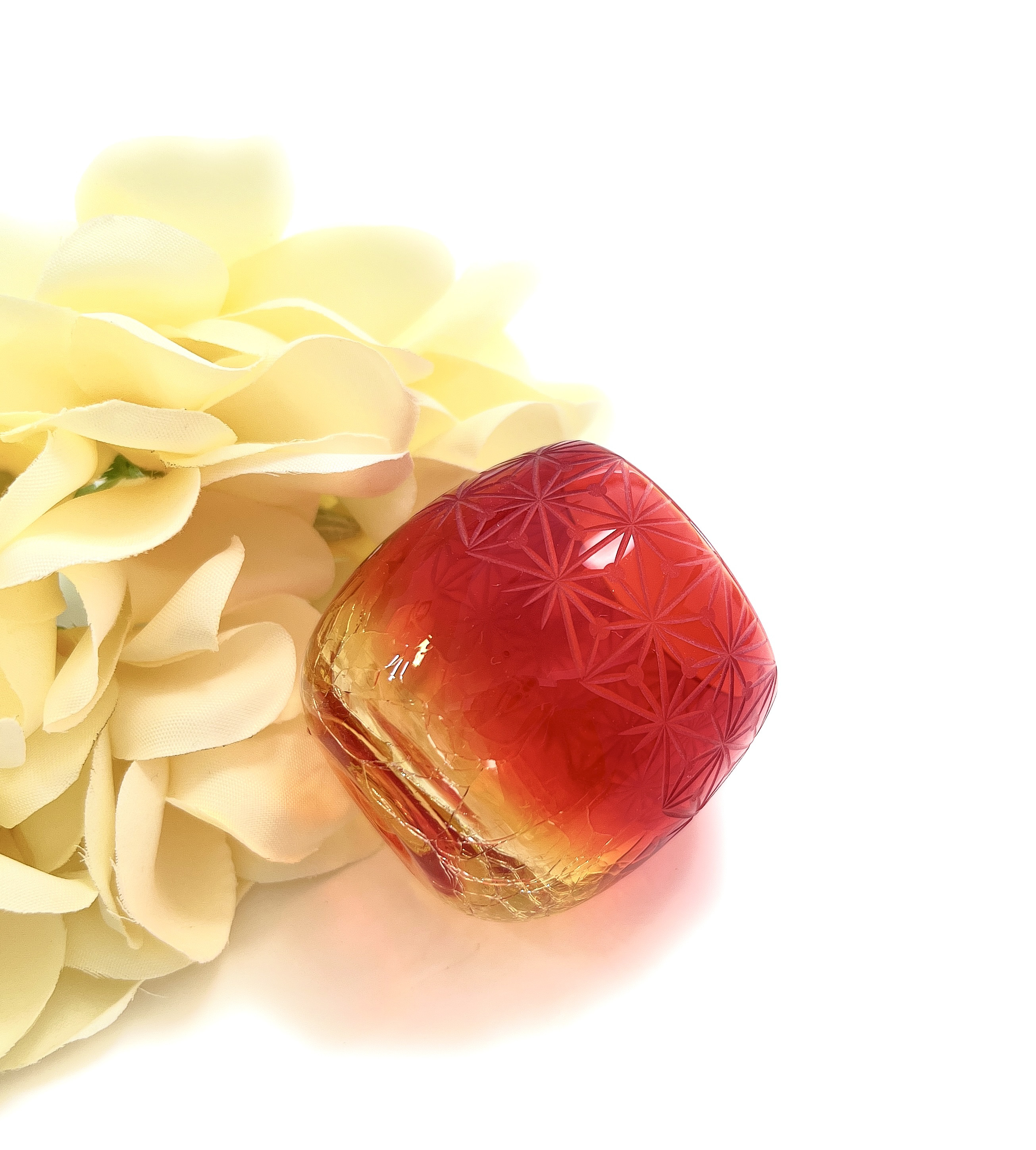 琉球ガラスぐいのみ　千代紙　サンセット