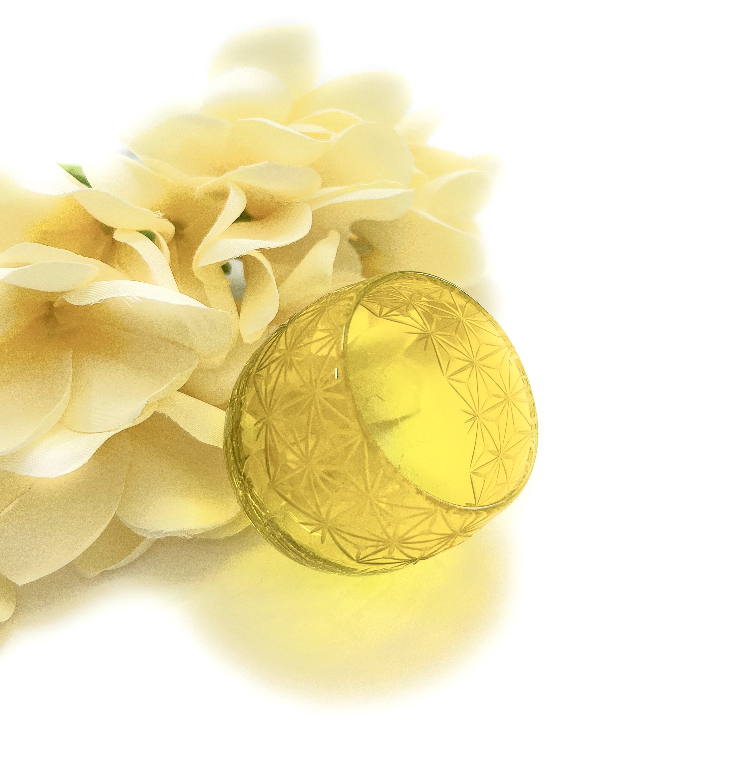 琉球ガラスぐいのみ　千代紙　イエロー